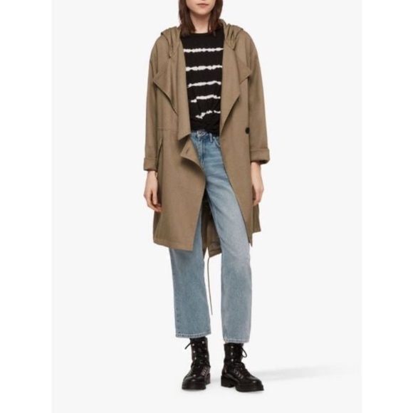 All Saints Jackets & Blazers - All Saints Beige trench coat long line hooded XSmall